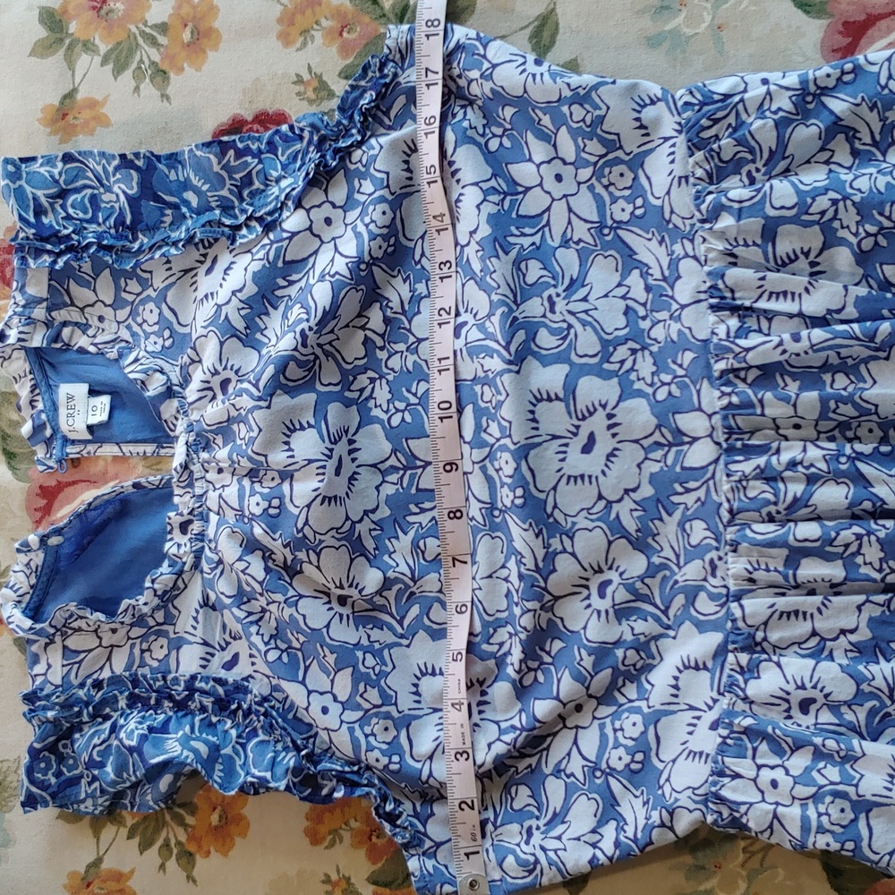 J. Crew Cotton Tiered Ruffle Midi Dress Blue Floral Women's size 10 - Picture 8 of 17